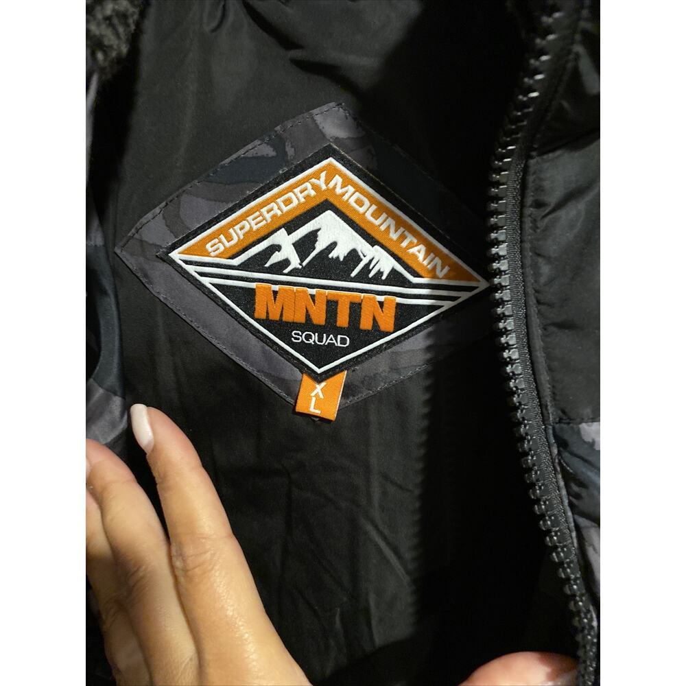 Super Dry Mens Quilted Everest Black Gray Camo Winter Jacket Outerwear Sz XL - Picture 7 of 10